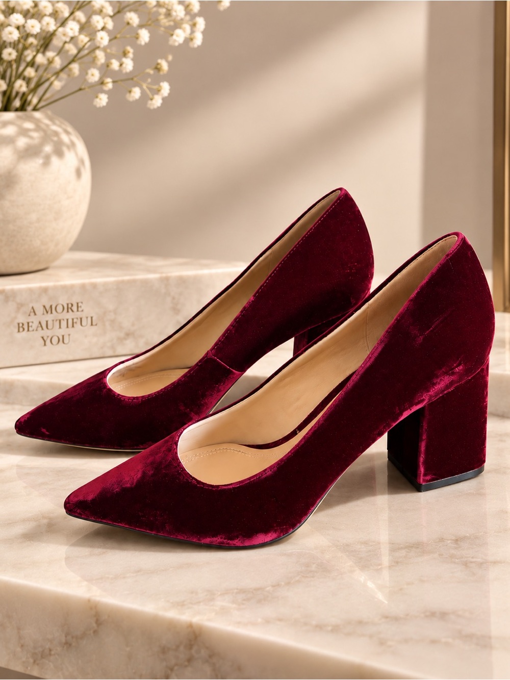 Marc Fisher LTD Zala Burgundy Velvet Block Heel Pumps – Size 8.5